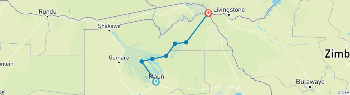 Image of a map showing the route of the tour