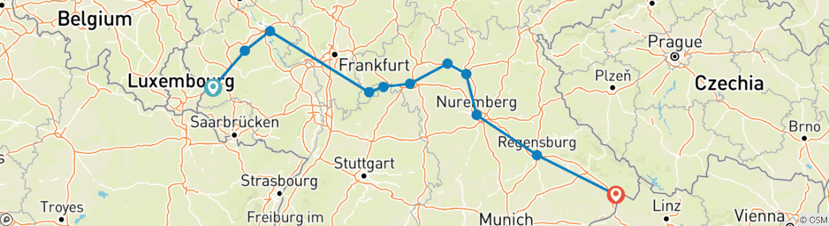 Karte mit der Reiseroute