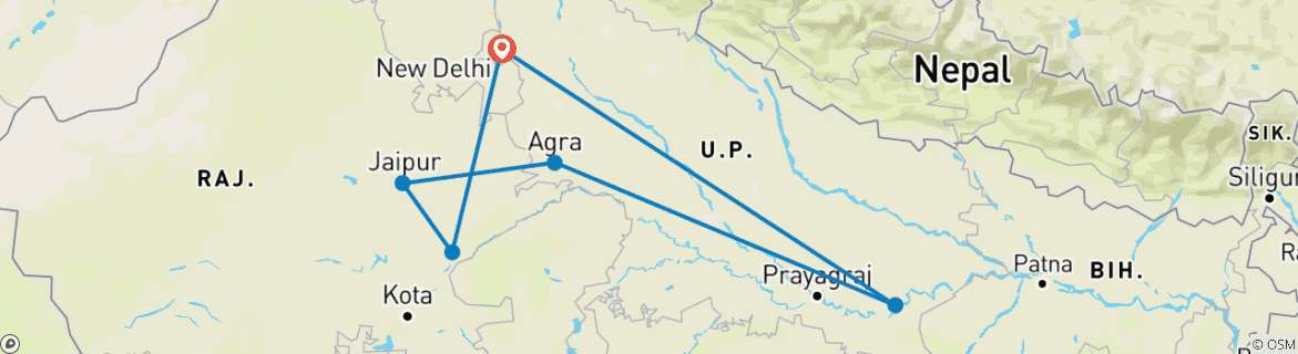 Foto van een kaart met de route van de rondreis