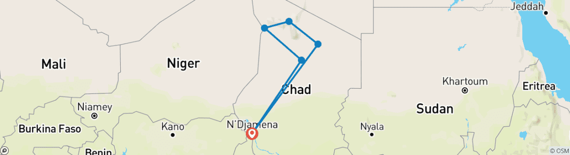 Image of a map showing the route of the tour