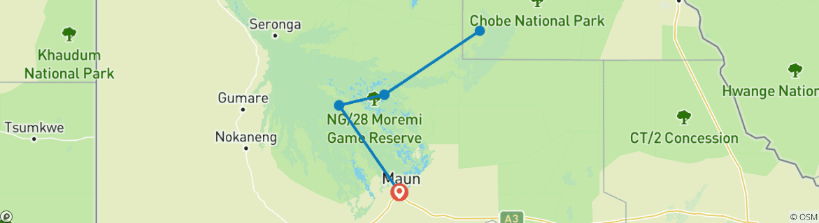 Image of a map showing the route of the tour