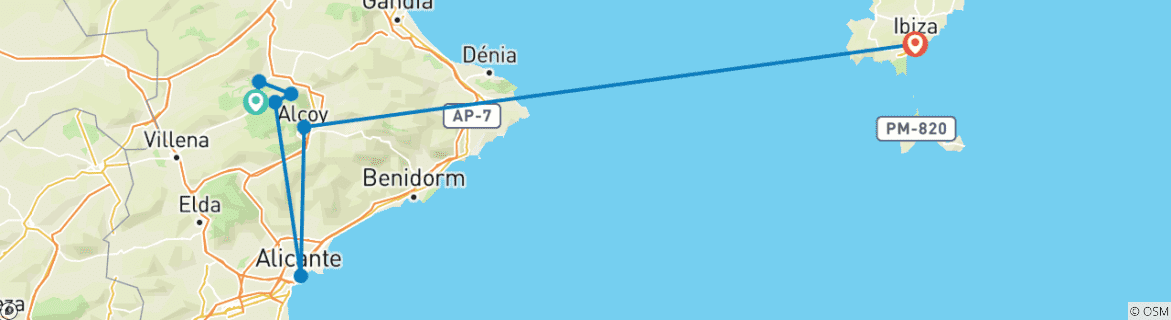 Image d'une carte montrant l'itinéraire du circuit