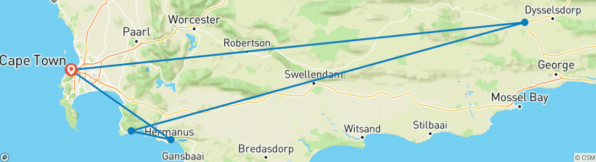 Image of a map showing the route of the tour