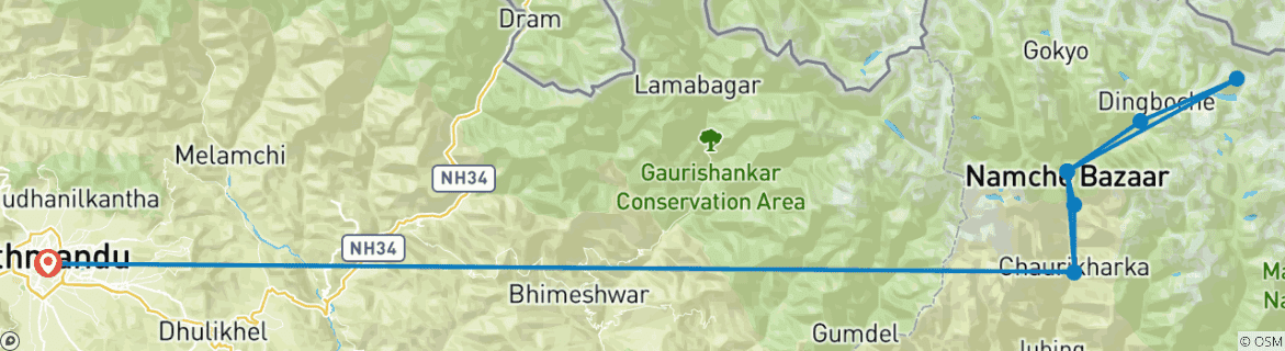 Image of a map showing the route of the tour