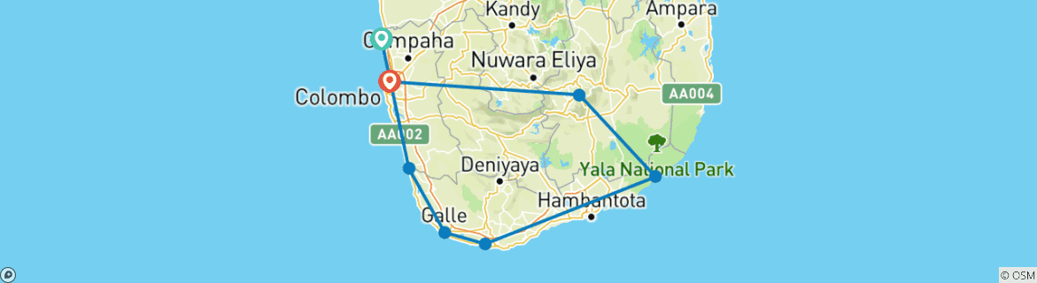 Image of a map showing the route of the tour