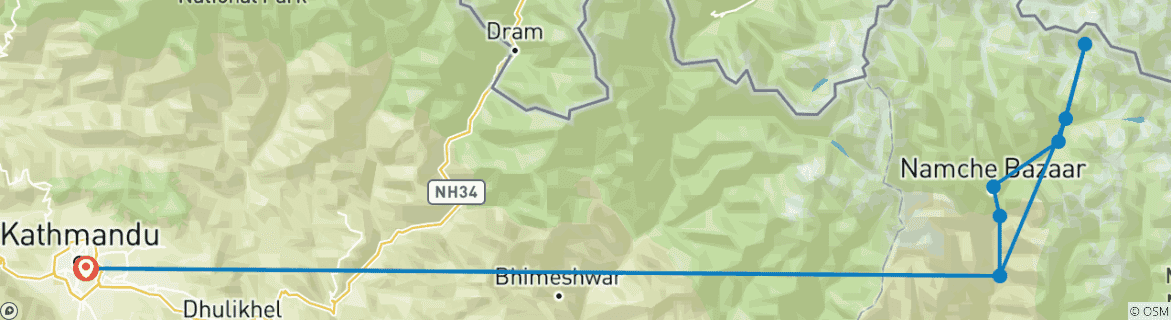 Image of a map showing the route of the tour