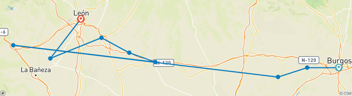 Image of a map showing the route of the tour