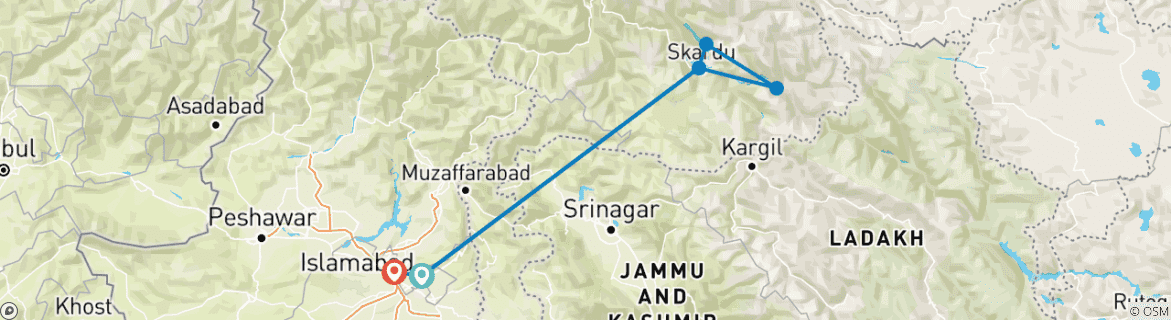 Image of a map showing the route of the tour