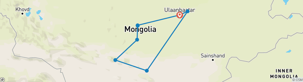 Image of a map showing the route of the tour