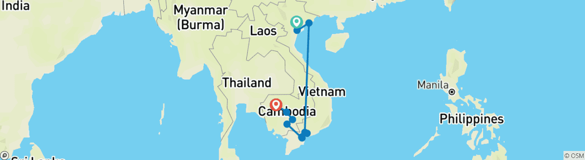 Image d'une carte montrant l'itinéraire du circuit