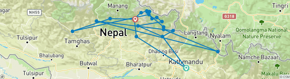 Karte mit der Reiseroute