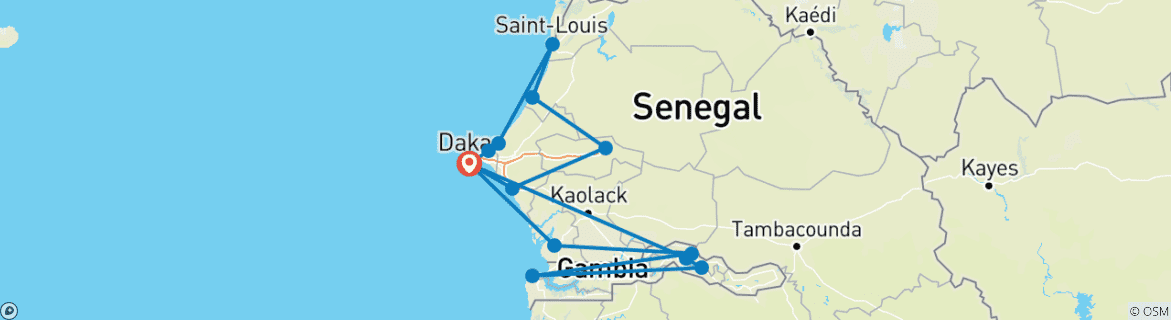 Image of a map showing the route of the tour