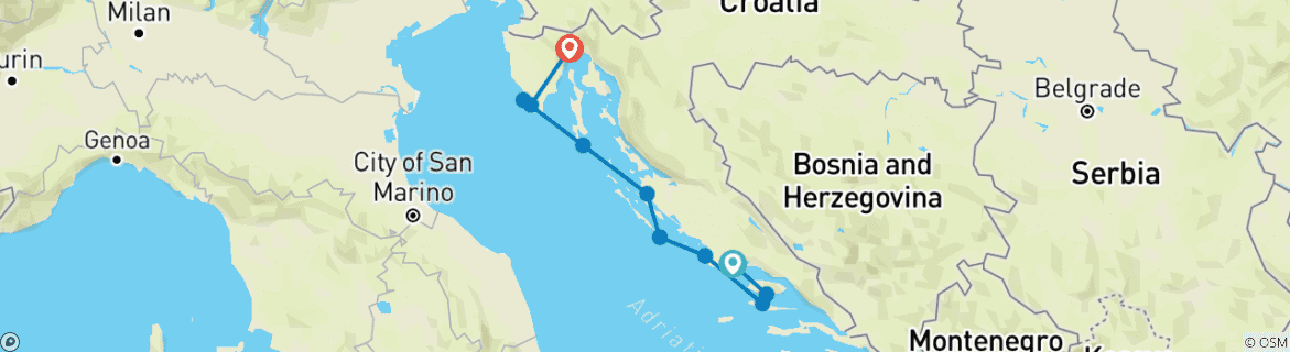 Image of a map showing the route of the tour