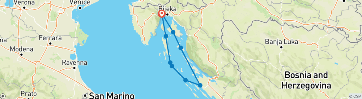 Image of a map showing the route of the tour