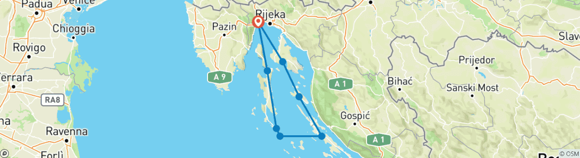 Image d'une carte montrant l'itinéraire du circuit