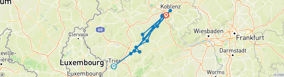 Image d'une carte montrant l'itinéraire du circuit