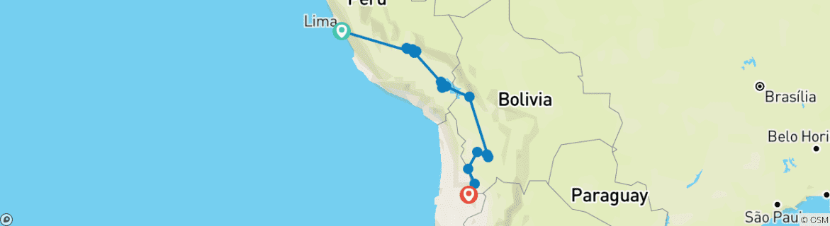 Image of a map showing the route of the tour
