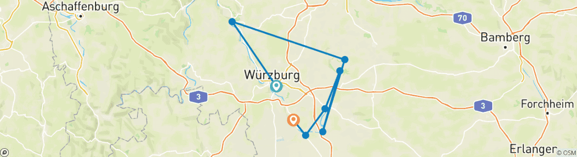 Image of a map showing the route of the tour