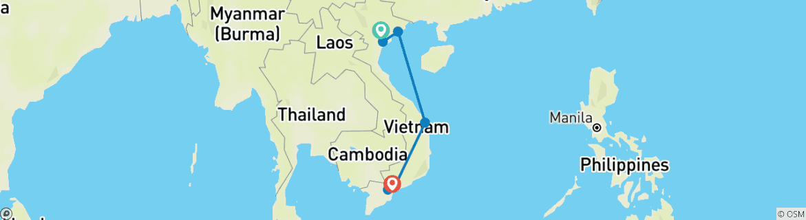 Image of a map showing the route of the tour