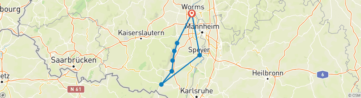 Foto van een kaart met de route van de rondreis