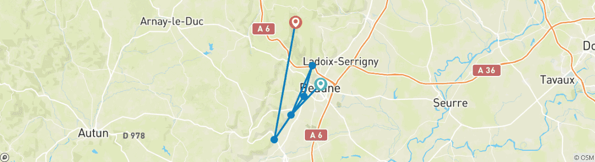 Image d'une carte montrant l'itinéraire du circuit