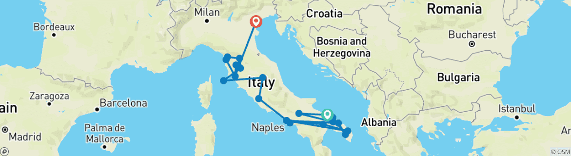 Karte mit der Reiseroute