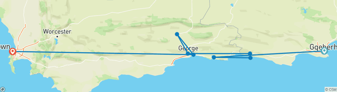 Carte du circuit 3 jours Cape Garden Route Express - West (avec hébergement)
