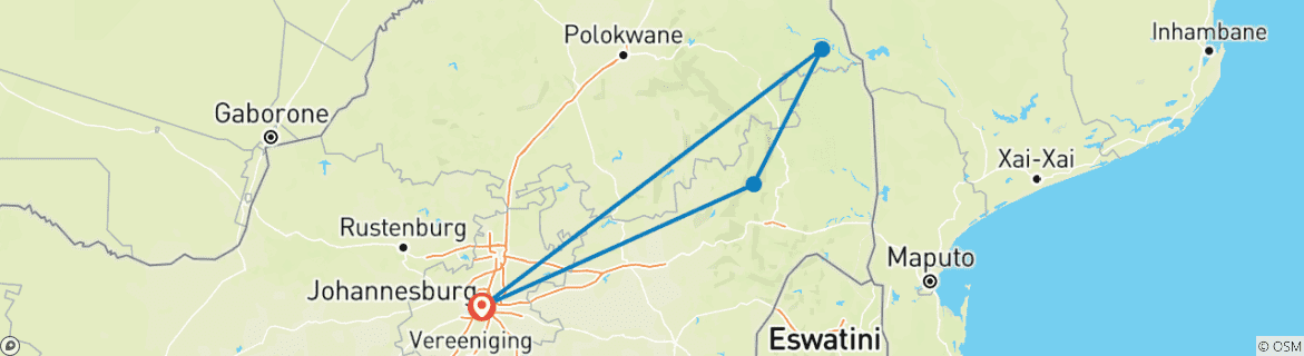 Carte du circuit Séjour de 3 jours « À la découverte de la faune du Kruger » (avec hébergement)