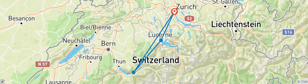 Image of a map showing the route of the tour
