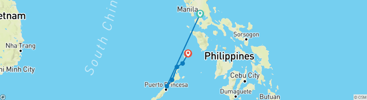 Image of a map showing the route of the tour