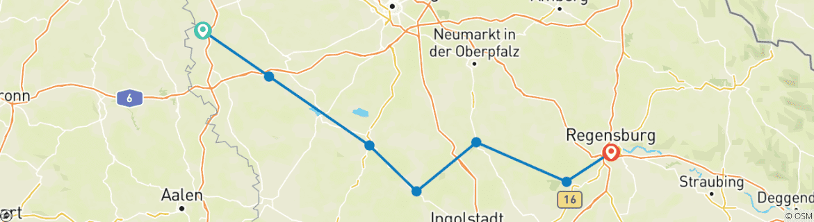 Karte mit der Reiseroute