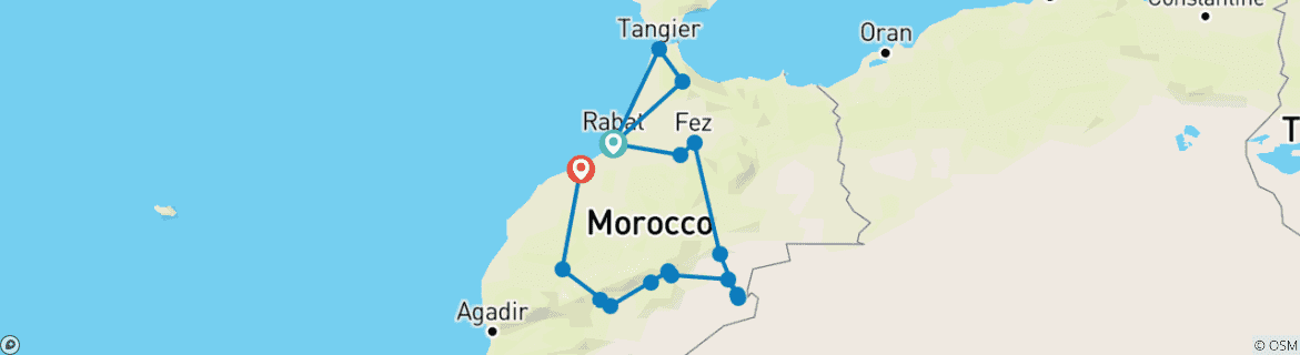 Image d'une carte montrant l'itinéraire du circuit