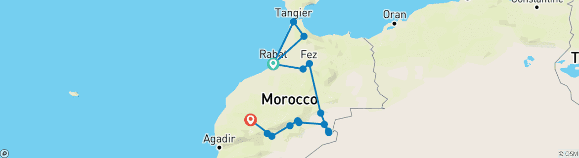 Image d'une carte montrant l'itinéraire du circuit