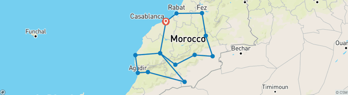 Foto van een kaart met de route van de rondreis