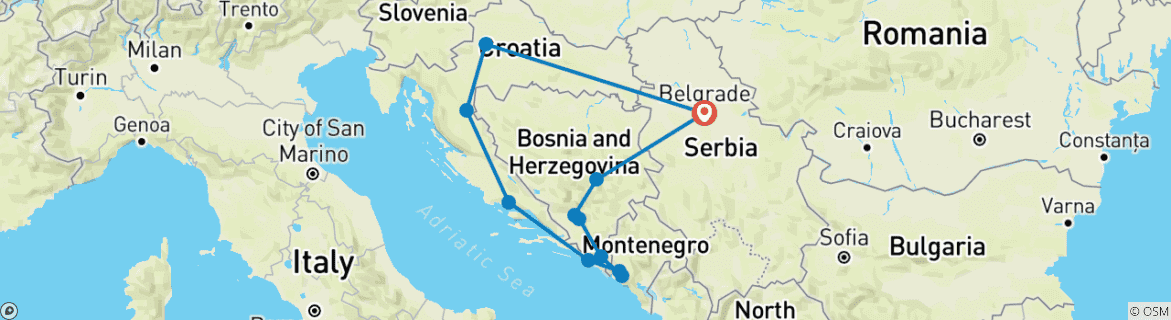 Image d'une carte montrant l'itinéraire du circuit