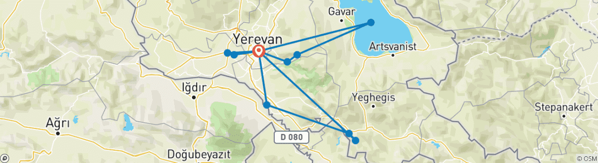 Image of a map showing the route of the tour