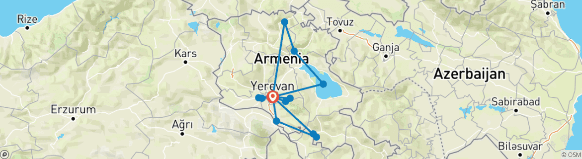 Image of a map showing the route of the tour