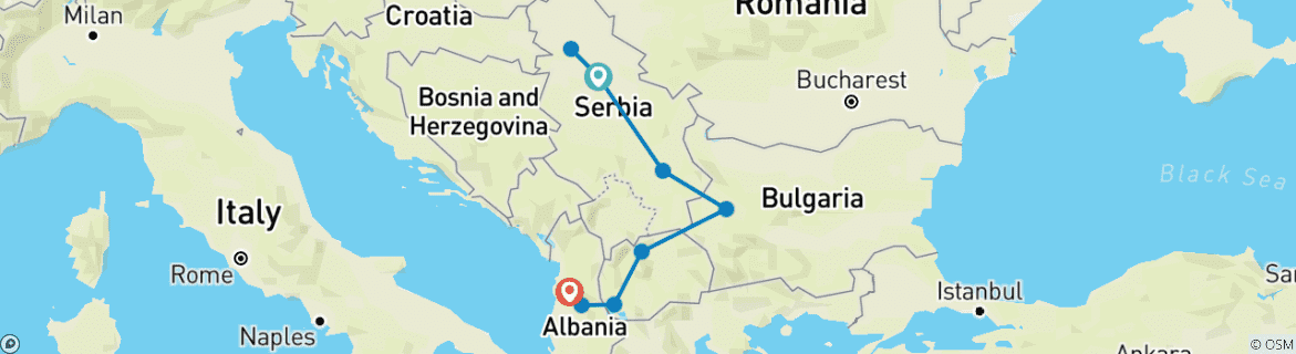 Image of a map showing the route of the tour