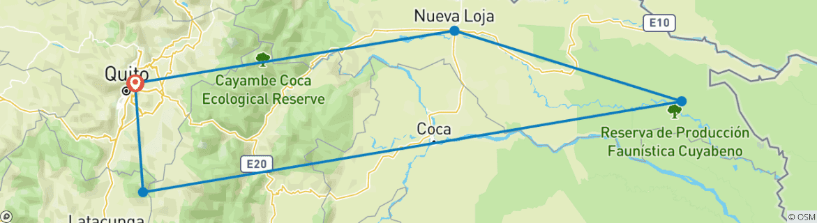 Image of a map showing the route of the tour