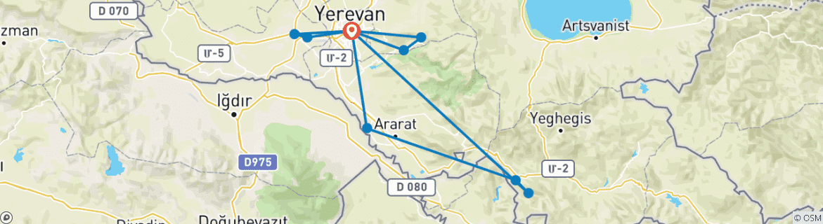 Image of a map showing the route of the tour