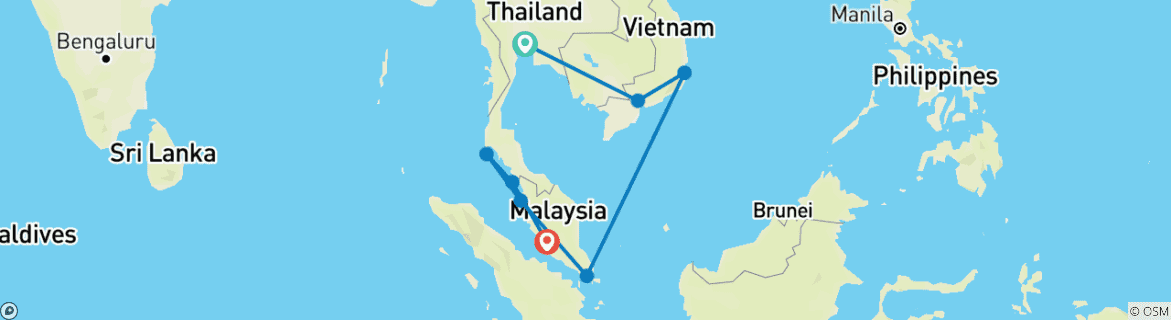 Image of a map showing the route of the tour