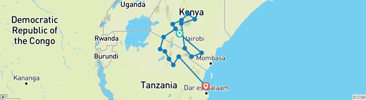 Karte mit der Reiseroute