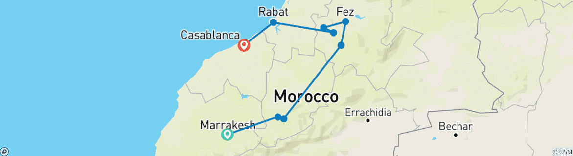 Image of a map showing the route of the tour