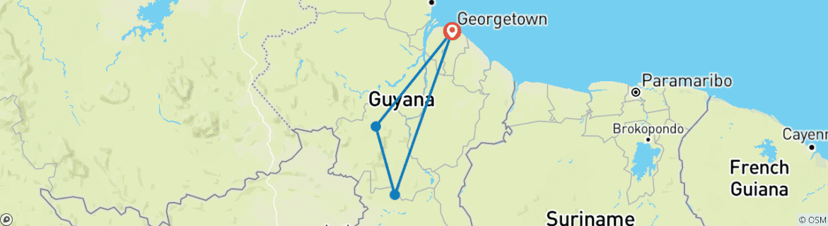 Image of a map showing the route of the tour