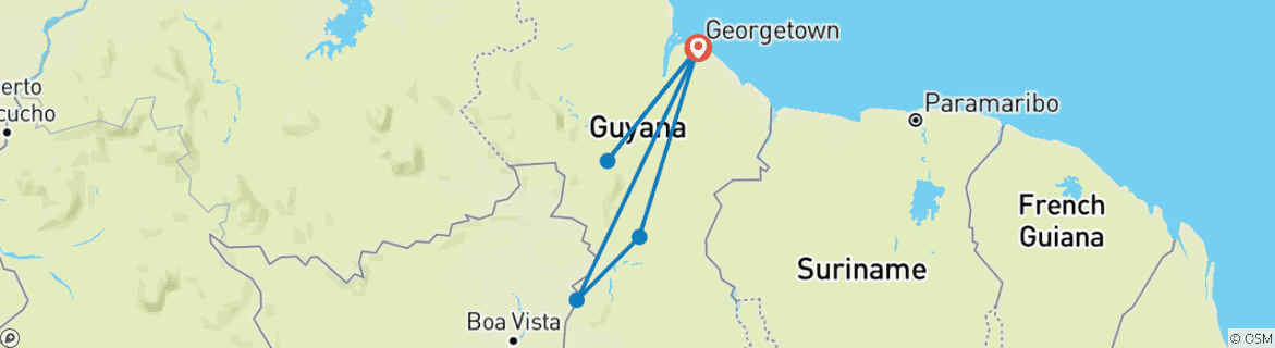 Carte du circuit Aventure sur mesure à la découverte de l'enchanteresse Guyane avec départ quotidien
