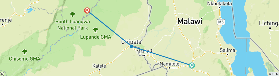 Image of a map showing the route of the tour
