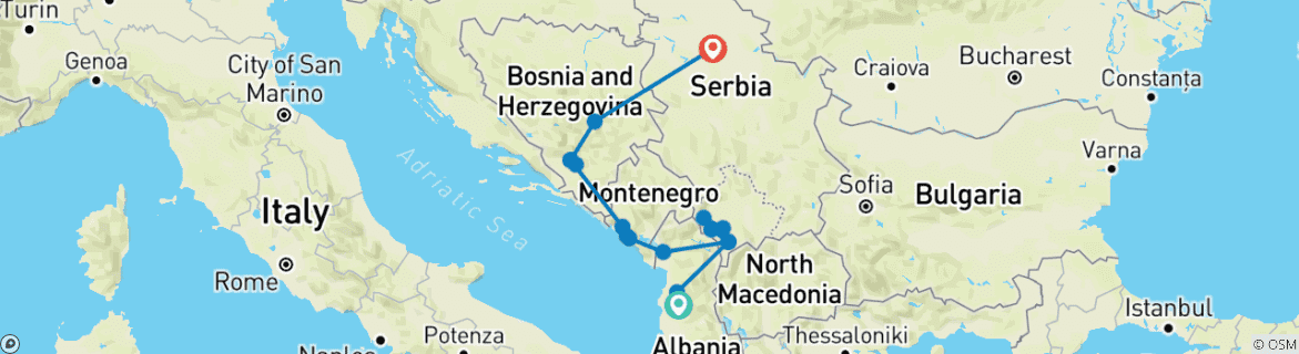 Image d'une carte montrant l'itinéraire du circuit