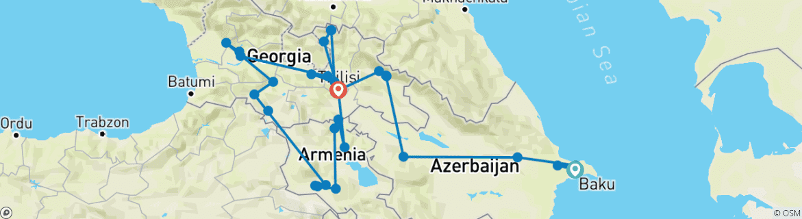Image of a map showing the route of the tour