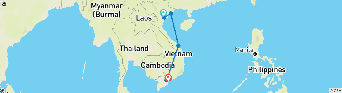 Image of a map showing the route of the tour