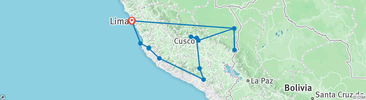Image of a map showing the route of the tour